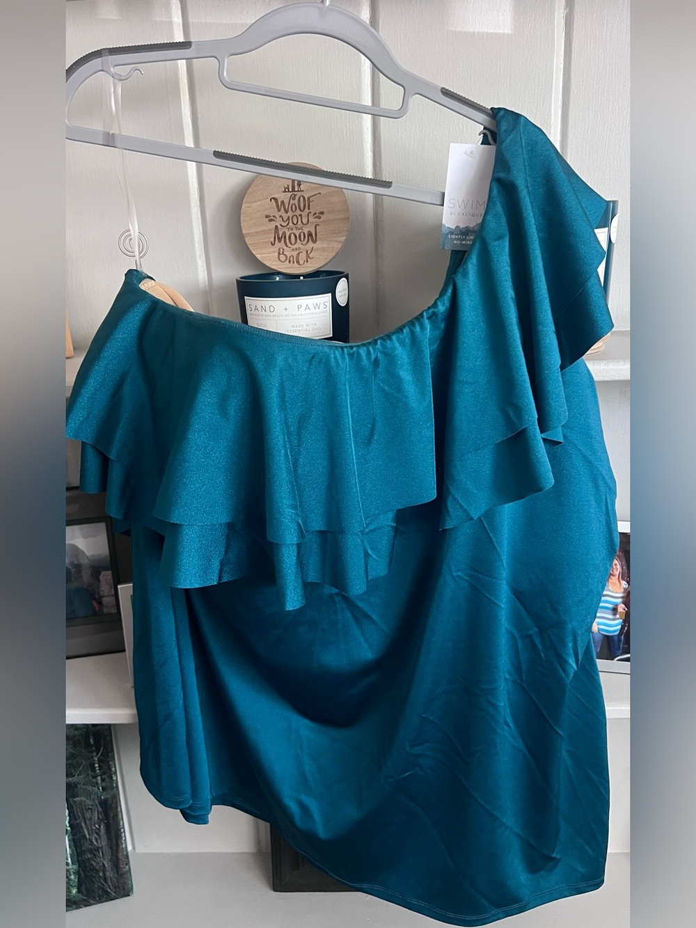 Lane Bryant Teal One-Shoulder Ruffle Swim Top